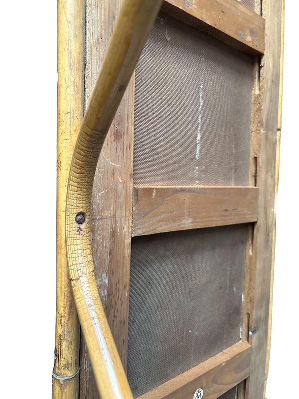 Vintage bamboe salontafel met zwart kunststof blad