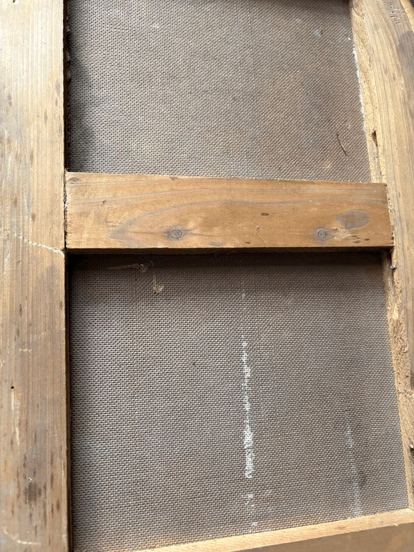 Vintage bamboe salontafel met zwart kunststof blad