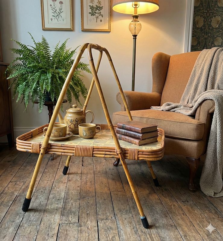 Vintage rotan dienblad op pootjes