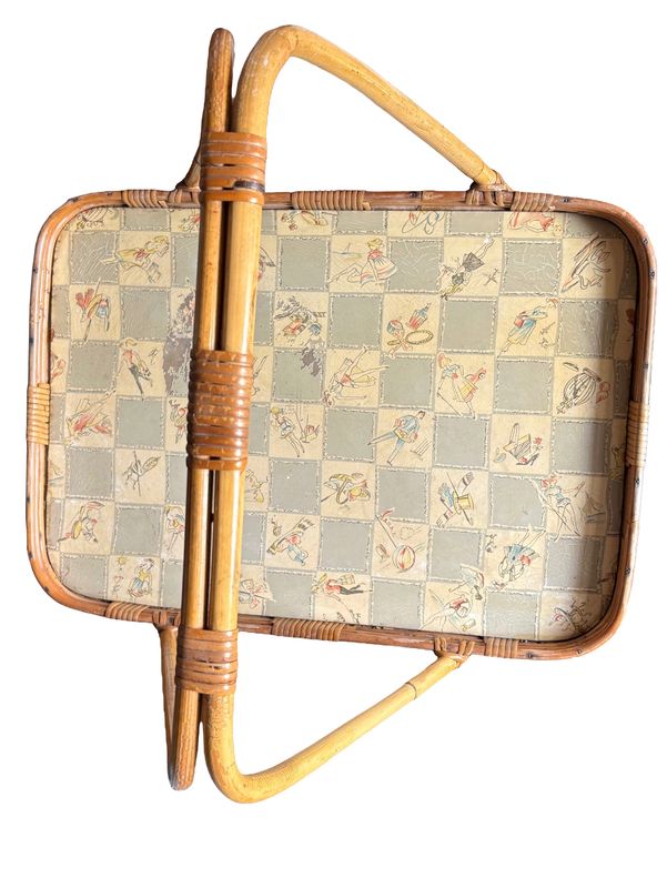 Vintage rotan dienblad op pootjes