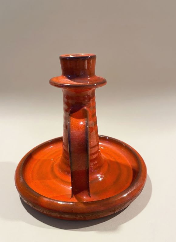 West German Pottery kandelaar. Rood/oranje lava glazuur. Vintage keramiek jaren 60