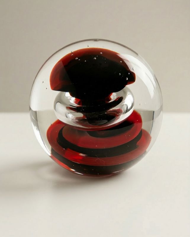 Vintage glazen presse-papier Rheinbach – rood zwart design in massief glas