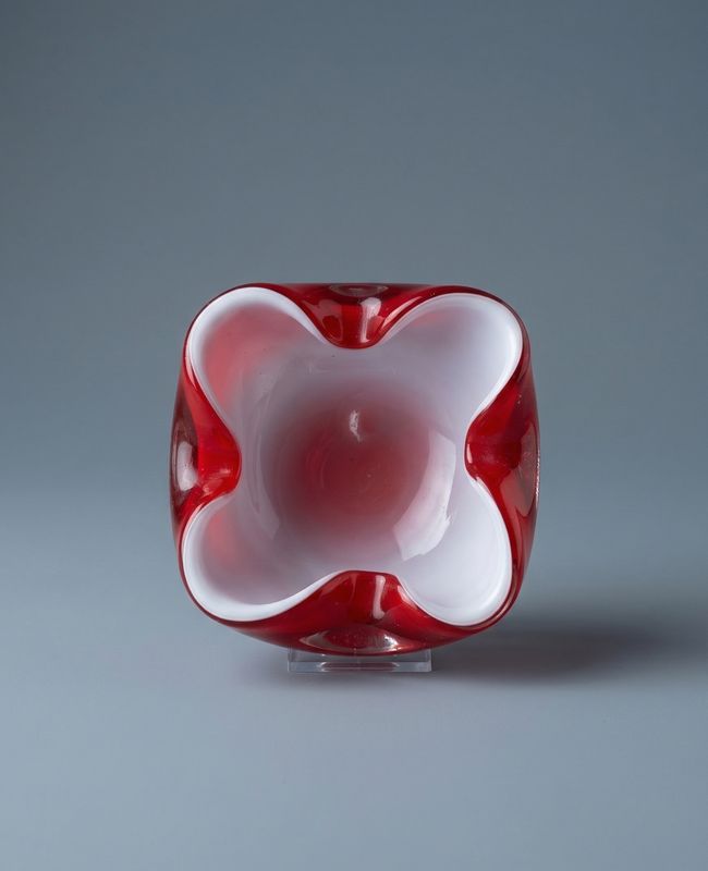 Vintage Murano stijl glazen schaaltje rood-wit