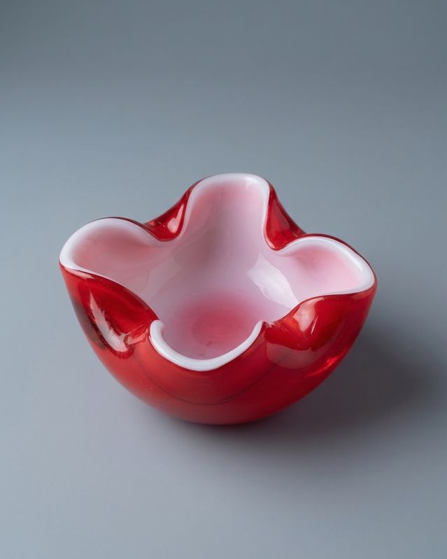 Vintage Murano stijl glazen schaaltje rood-wit