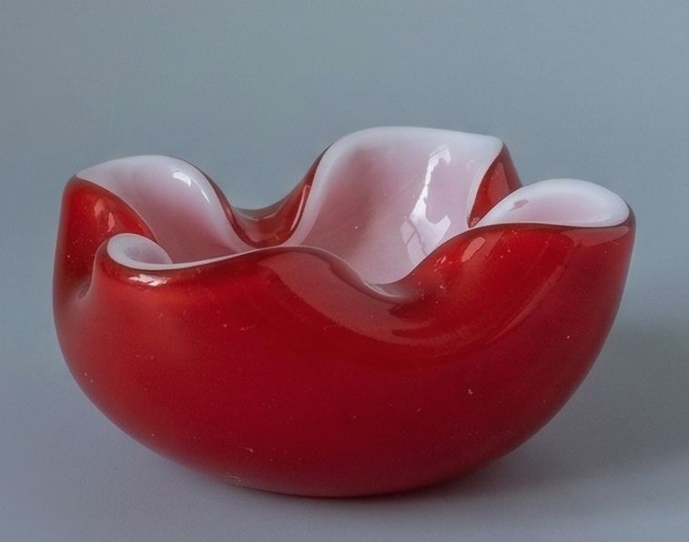 Vintage Murano stijl glazen schaaltje rood-wit