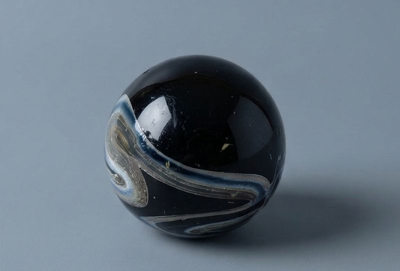 Mdina glass Malta paperweight met organisch swirl patroon in donker glas, zijaanzicht