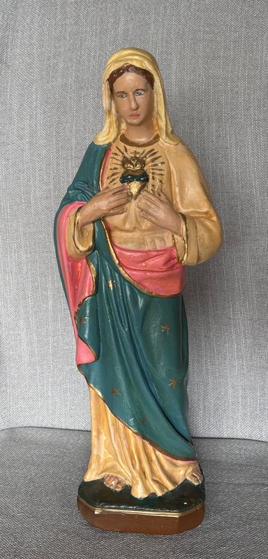 Vintage gipsen Mariabeeld, onbevlekt Hart van Maria